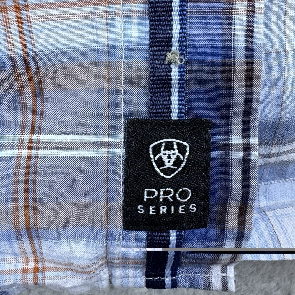 Ariat Pro Series Shirt Mens XXL Blue Plaid Western Vented Logo Long Sleeve - Picture 12 of 16